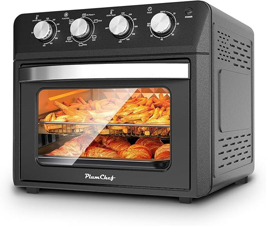 27.5QT 6-in-1 Air Fryer Toaster Oven Extra Large Dropdown-Door 6-Slice Convection Oven for Air Frying, Baking, Roasting, Broiling & Grilling, Stainless Steel Housing, Black