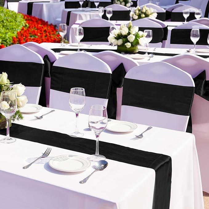Aneco 4 Pack Satin Table Runner 12 x 108Inch Long Bright Silk and Smooth Fabric Party Table Runner for Wedding Banquet Party Decoration-Black