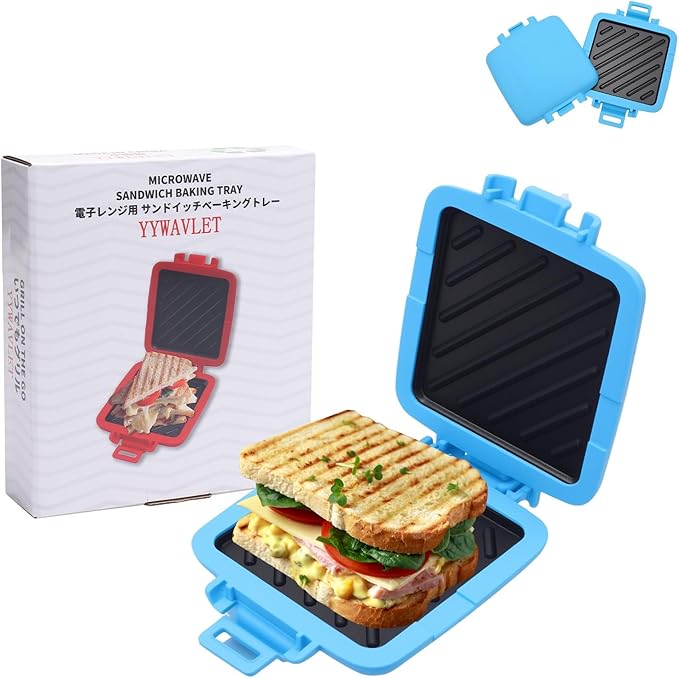 Microwave Sandwich Maker, Heat-Resistant Silicone Rubber Shell, Advanced HeatWave Technology, Non-Stick Plates, Easy to Clean, Makes Toast, Sandwiches, Paninis, Patties(Blue)