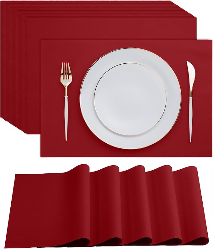 Disposable Burgundy Paper Placemats for Dining Table - 100-Pack 18" x 12" Cloth-Like Rectangle Paper Placemats for Baby, Kids, Party Or Weddings.
