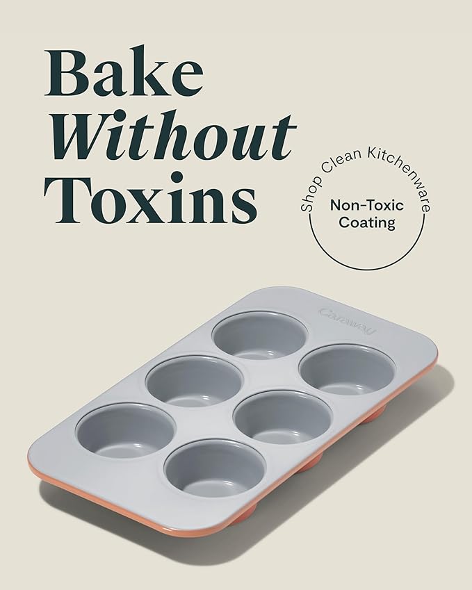 Caraway Nonstick Ceramic 6 Cup Muffin Pan ??Non-Toxic, PTFE & PFOA Free ??Oven Safe ??Aluminized Steel Core ??Small Muffin Pan for Baking Cupcakes, Muffins & More - Perracotta