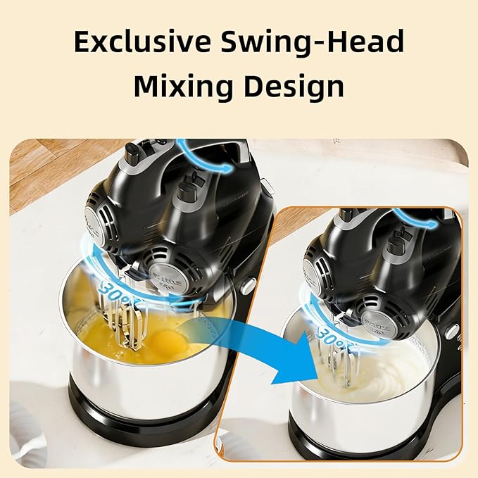 Stand Mixer Hand Mixer Electric Kitchen - 3.2 QT Auto-Rotating Bowl & Beater Small Standing Mixer, 5-Speed Tilt-Head Household Mixer with Beaters& Dough Hooks for Baking, Black