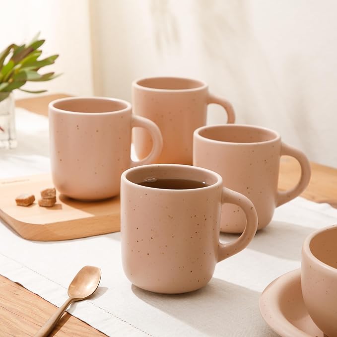 Bloomhouse - Two Time Oprah's Favorite Things Winner - Corsica Clay 4-Piece Mug Set ??Prosecco Blush Pink Stoneware Coffee & Tea Cups, Durable Ceramic Drinkware