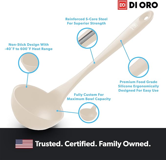 DI ORO Silicone Ladle ??Soup Ladle for Cooking & Serving Heat-Resistant - Large Kitchen Soup Ladle Nonstick Cookware Safe - Soup Serving Spoon with Wide Bowl - Silicone Utensil Dishwasher Safe (Clay)