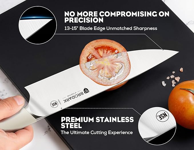 BRODARK Kitchen Knife Sets with Block and Built-in Sharpener - 15 Pcs Full Tang Professional Chef Knife Set - NSF Certified Food Grade Stainless Steel Cutlery Set - Ivory Series for Christmas Gift
