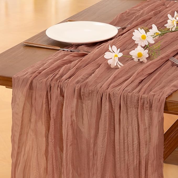 Socomi 6pcs Dusty Rose Valentine's Day Cheesecloth Table Runner Boho Rustic Gauze 120 inch 10FT Cheese Cloth Runner for Wedding Party Baby Shower Birthday Home Decor Holiday Decorations