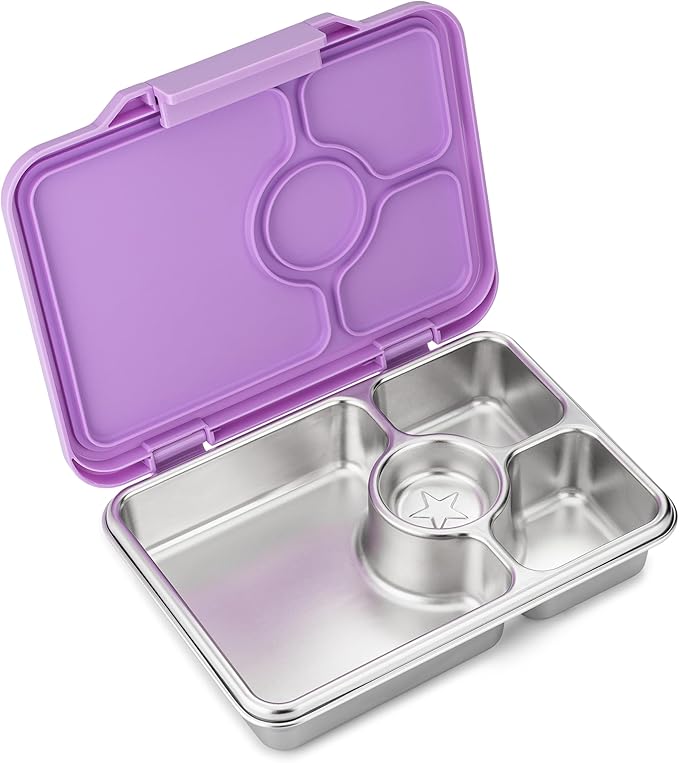 Yumbox Pr챗t Leakproof Stainless Steel Bento Lunch Box, 3.4 Cup Healthy Portion Size for Balanced Eating ??Durable Lunch Container for Sandwiches & Snacks (Lavande Purple)