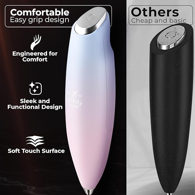 Zulay Kitchen Patented Tornado Triple Whisk Milk Frother with 4 Duracell Batteries ??Handheld Foam Maker for Coffee, Lattes, Matcha & Hot Chocolate ??Rich, Creamy Froth in Seconds