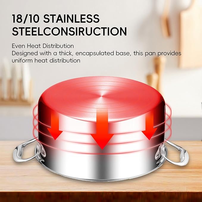 11-Piece Pots and Pans Set, 18/10 Stainless Steel Cookware Set, Induction Compatible, PFOA-Free Coating, Dishwasher Safe, Includes Frying Pan & Sauce Pan with Lids