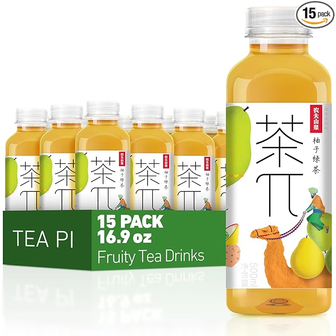 Tea PI Iced Tea ??Green Tea, Pomelo Sweet Iced Fruit Tea Bottles, Real Juice, -16.9 fl oz, 500mL, 15 Pack