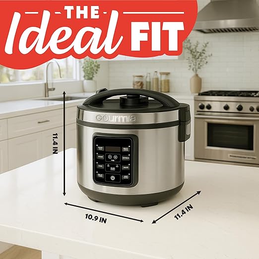 Gourmia Rice Cooker ??5 Qt Capacity, 20 Cup Cooked, 10 Cup Uncooked, Digital Controls, 6 Cooking Presets, Grain Cooker & Steamer, Nonstick Pot, Steam Tray, Delay Timer, Keep Warm, Stainless Steel