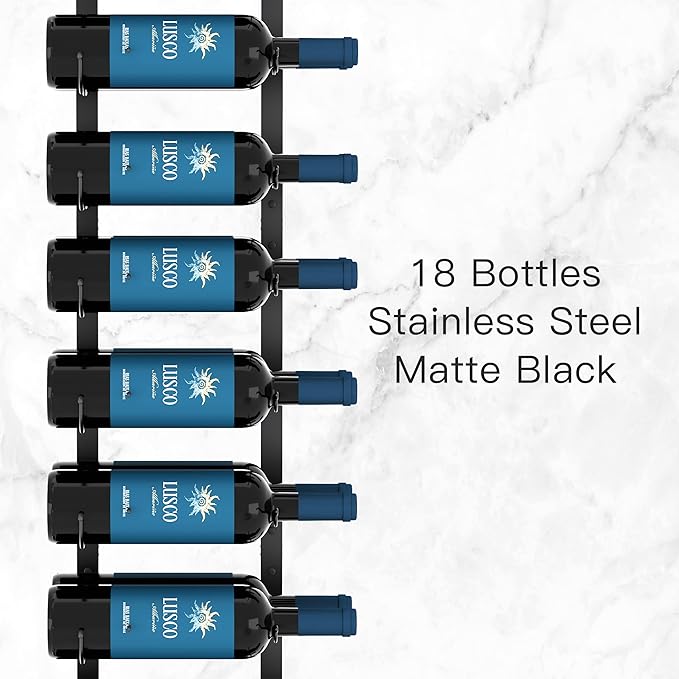CharaVector Wall Mount Wine Rack (Holds 36 Bottles 2PCS), DIY 1/2 Wall Wine Rack for Wine Bottles, Liquor, Champagne, Black Metal Wine Bottle Holder for Home and Kitchen Decor