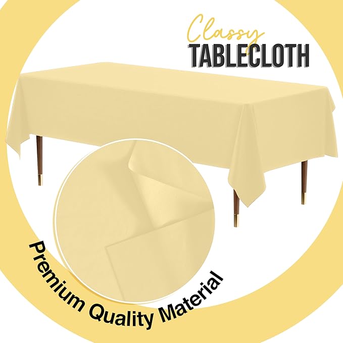 Exquisite 66% Thicker Premium Plastic Table Cloth Rectangle Table Cover 0.5 Mil 24 Pack Light Yellow Table Cloth 54 Inch x 108 Inch Disposable Tablecloth Won't Tear Easily Like Cheap Thin Brands