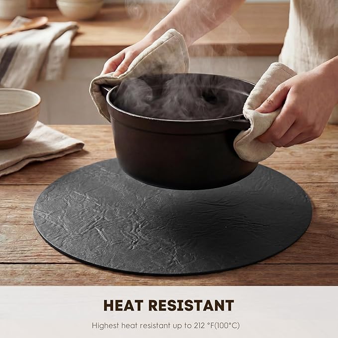 Artoid Mode Black Faux Leather Placemats Set of 4, 15 Inch Waterproof Wipeable Heat Resistant Place Mats, Reversible Table Mats for Kitchen Dining Decor