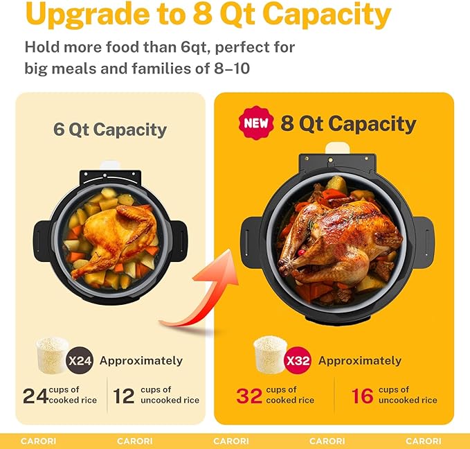 9-in-1 Electric Pressure Cooker, 1000W Instant Multi-Cooker with IMD Touchscreen, Olla de Presion, Non-Stick Pot, Rice Cook, Slow Cook, Steamer, Saut챕, Warmer, Safe Venting, Silver 8 Qt