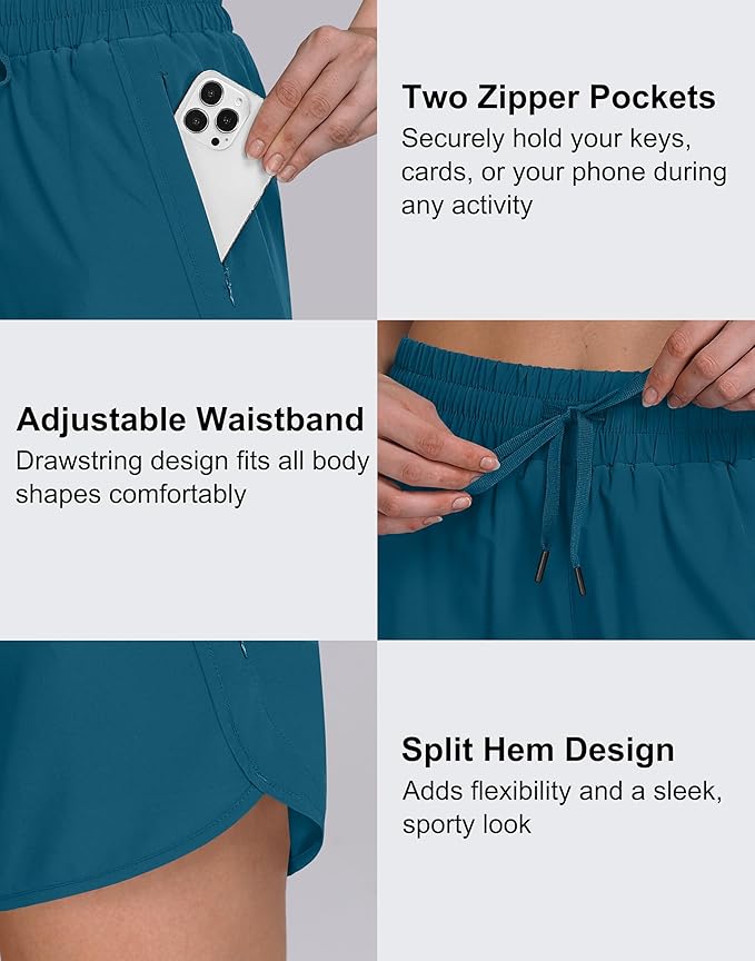 Women's 5" Running Shorts Quick Dry Sporty Athletic Gym Workout Shorts with Zipper Pockets Liner