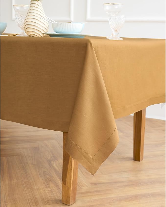 Solino Home Linen Tablecloth for Rectangle Tables 60 x 90 Inch - 100% Pure Linen Caramel Table Cloth - Fete, Machine Washable Cloth Tablecloth for Spring, Easter