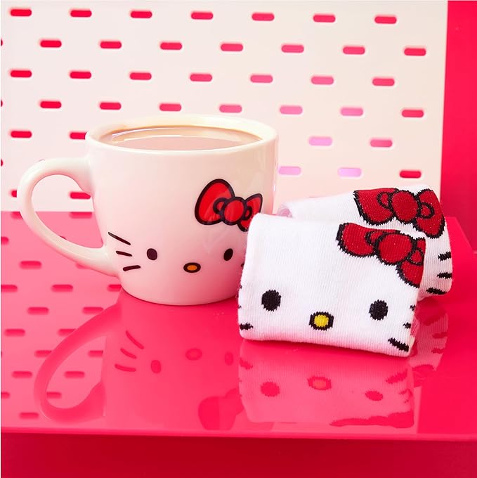 Get Trend Hello Kitty Sanrio Coffee Mug and Socks Set, 11.5 oz Ceramic Cup with Crew Socks, Kawaii Drinkware Christmas, Secret Santa Gifts for Women (White Hello Kitty)