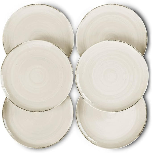 MORA Ceramic Helix Swirl Dinner Plates Set of 6, 10in Modern Spiral Porcelain Dish Dinnerware for Kitchen, Serving & Restaurants - Dishwasher, Microwave, Freezer, Oven Safe Dishware - Snowy White