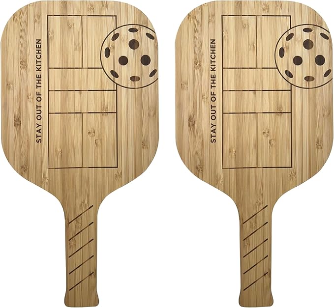 Fox Run Pickleball Paddle Charcuterie Boards, Set of 2 Bamboo Cheese Serving Boards, 14.5" x 7.5"