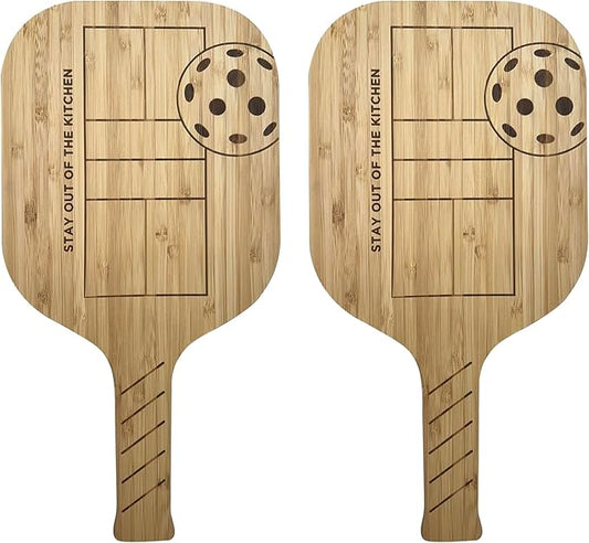 Fox Run Pickleball Paddle Charcuterie Boards, Set of 2 Bamboo Cheese Serving Boards, 14.5" x 7.5"
