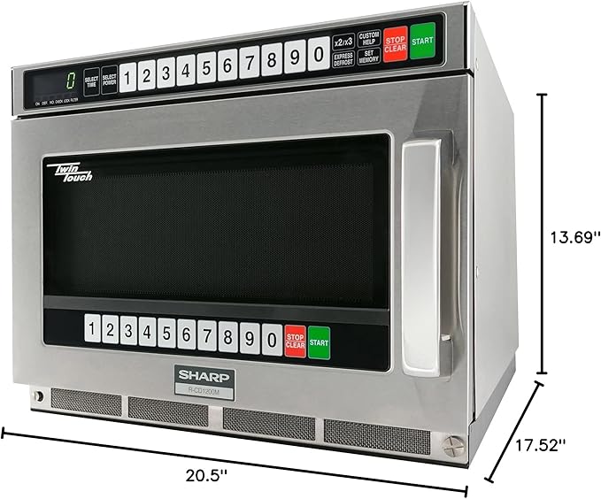 Sharp R-CD1200M Commercial Microwave Oven, Heavy-Duty TwinTouch, Dual TouchPads, 1200W, 0.75 Cu. Ft. Stainless Steel, 10 Memory Programs, 4-Stage Cooking, Auto Voltage Sensor
