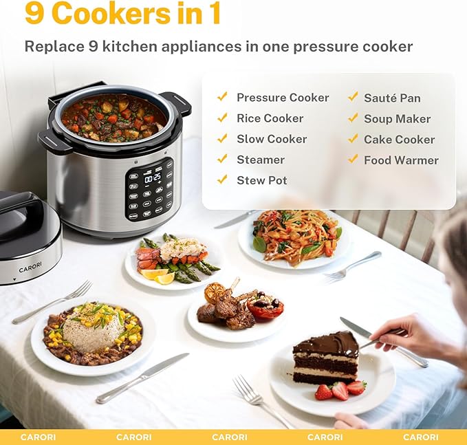 9-in-1 Electric Pressure Cooker, 1000W Instant Multi-Cooker with IMD Touchscreen, Olla de Presion, Non-Stick Pot, Rice Cook, Slow Cook, Steamer, Saut챕, Warmer, Safe Venting, Silver 8 Qt