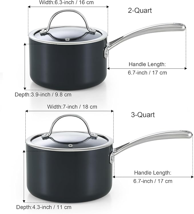 Cooks Standard Nonstick Sauce Pan Set, 2Qt & 3Qt Hard Anodized Saucepans with Lid Cooking Pots, Oven Safe, Easy to Clean, Black
