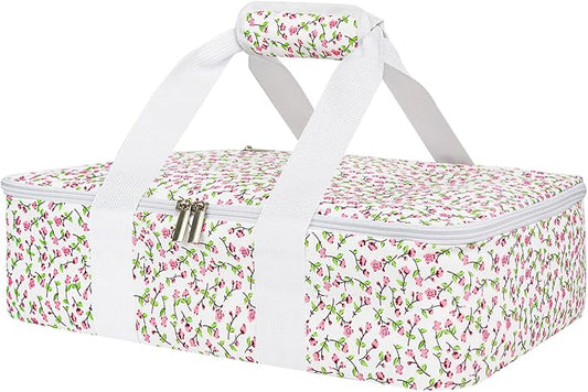 Insulated Casserole Carrier for Hot or Cold Food, Lasagna Lugger Tote Warmer or Cooler Bag, Casserole Dish Carrier for Potluck Parties, Picnic and Cookout, Fits 9"x13" Baking Dish(Pink Floral)