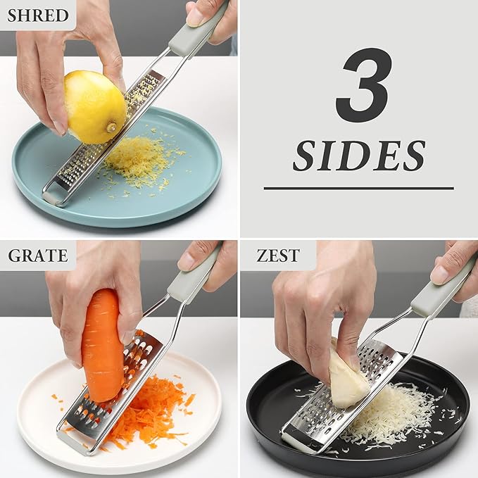 Cambom Lemon Zester Grater Three-piece Suit - Heavy Duty Kitchen Tool for Parmesan Cheese, Ginger, Garlic, Nutmeg, Chocolate, Vegetables竊똅ruits竊똕tainless Steel Grater Dishwasher Safe Clear