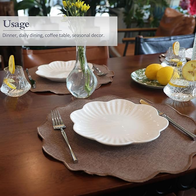 AHHFSMEI Round Faux Linen Placemats Set of 8 Waterproof Table Mats Heat Resistant Non-Slip and Stain Proof for Kitchen Dining Elegant Decor (Brown,8)