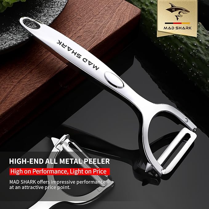 MAD SHARK Ultra Sharp vegetable peelers for kitchen ??10 Years No-Rust Stainless Steel Serrated Potato Peeler Easy to Use Y Peeler with Durable Non-Slip Ergonomic Grips for Carrots, Fruits, Veggie