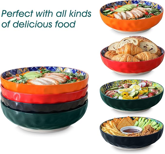 vancasso Large Serving Bowls, 78 Oz Extra Large Salad Bowls Set of 2, Bohemian Decorative Bowls for Salad, Fruit, Pasta and Dinner, Serving Dishes Set for Party, Dishwasher & Microwave Safe竊뛕ed