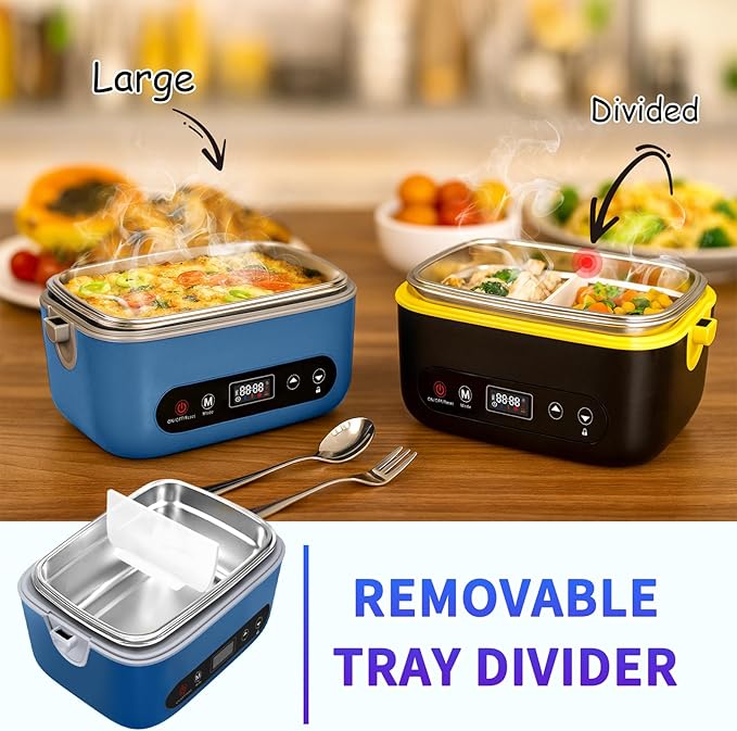 VYRALOFT Cordless Electric Lunch Box,24000mAh Battery Powered Self Heating Lunch Box,1.2L Portable Food Warmer With Removable Divider,Insulated Bag & Utensils,For Office & Outdoor Use