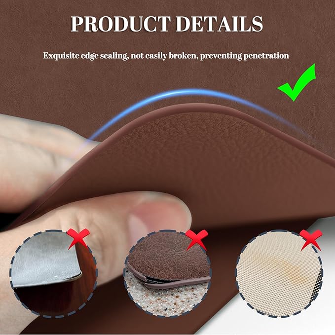BLESWIN Faux Leather Placemats, Set of 6, 12횞17 Inch -Double Side Texture Color Table Mats, Heat-Resistant, Waterproof and Oil-Resistant, Suitable for Dining Room, Kitchen, Party, Outdoor - Brown