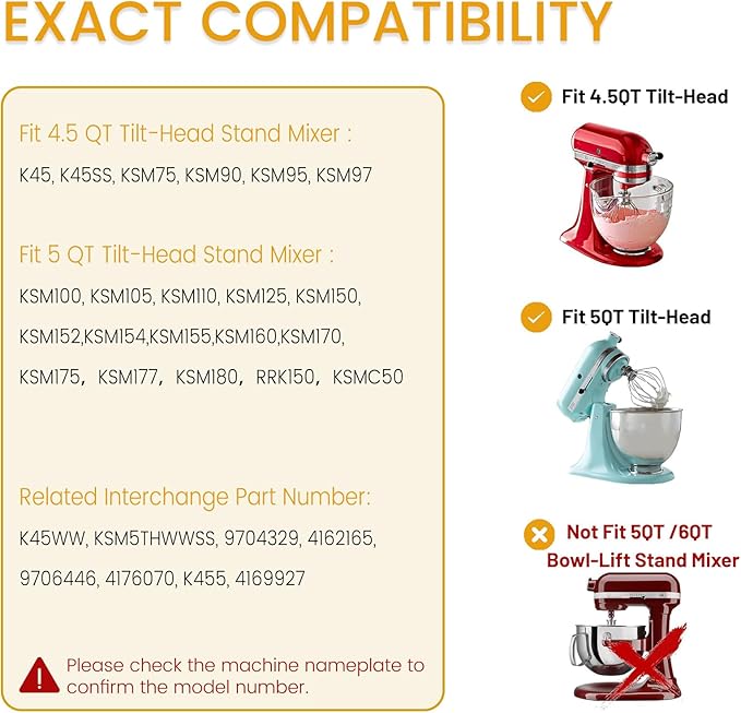 NewlyArt Whisk Attachment Fits KitchenAid, 6 Wire Whip for 4.5 5 Quart KitchenAid Tilt-Head Stand Mixer竊똊45WW Kitchen Aid Accessories and Attachments, Stainless Steel Wires + Aluminum Hub