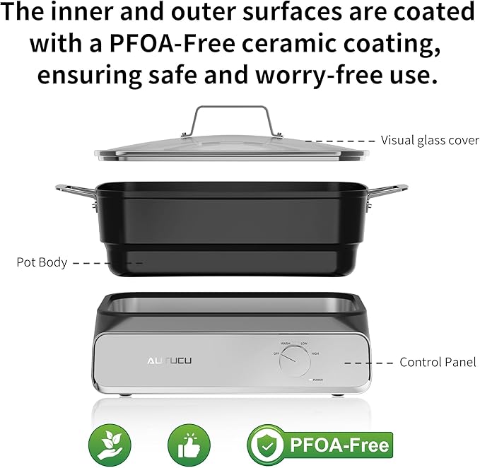 Slow Cooker 10-Quart - PFOA-Free Ceramic Coating, Oven Safe to 450째F | Keep Warm Function for Large Family Gatherings (Includes Silicone Spoon)
