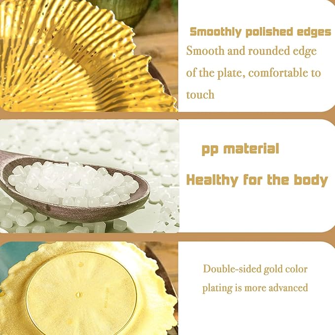 MDH 12 Pcs Gold Charger Plate 13 in Round Matte Reef Plate Charger Ruffled Rim Dinner Charger Hollow out Flower Holde (12)