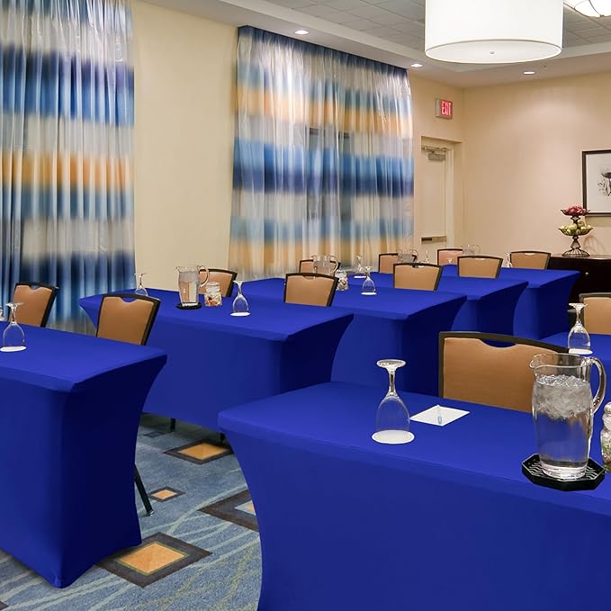 Enjoyidea Table Cover for 6 Foot Rectangle Tables-6 Pack Royal Blue Fitted Stretch Tablecloth-Spandex 6ft Folding Tablecloths for Party, Vendor Booth Display, Banquet Buffet Event, Craft Trade Show