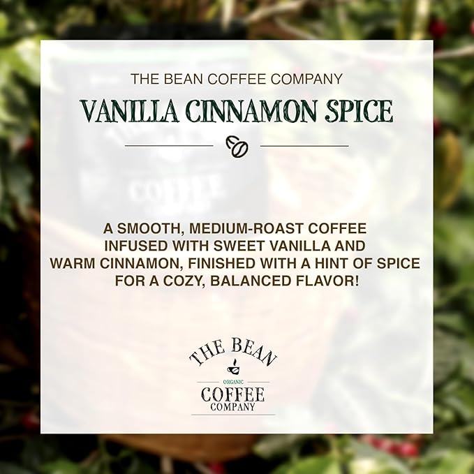 The Bean Organic Coffee Company Holiday Bean (Vanilla Cinnamon Spice), Medium Roast, Ground Coffee, 16-Ounce Bags (Pack of 2),Caf챕 molido tostado organico