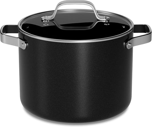 Bakken 8.5 Quart Ceramic Coated Stock Pot with Lid, Easy Clean Nonstick Pot, Tempered Glass Lid, Riveted Stainless Steel Handles, Oven Safe Up To 500째F, PTFE & PFAS Free, All Stove Compatible, Black