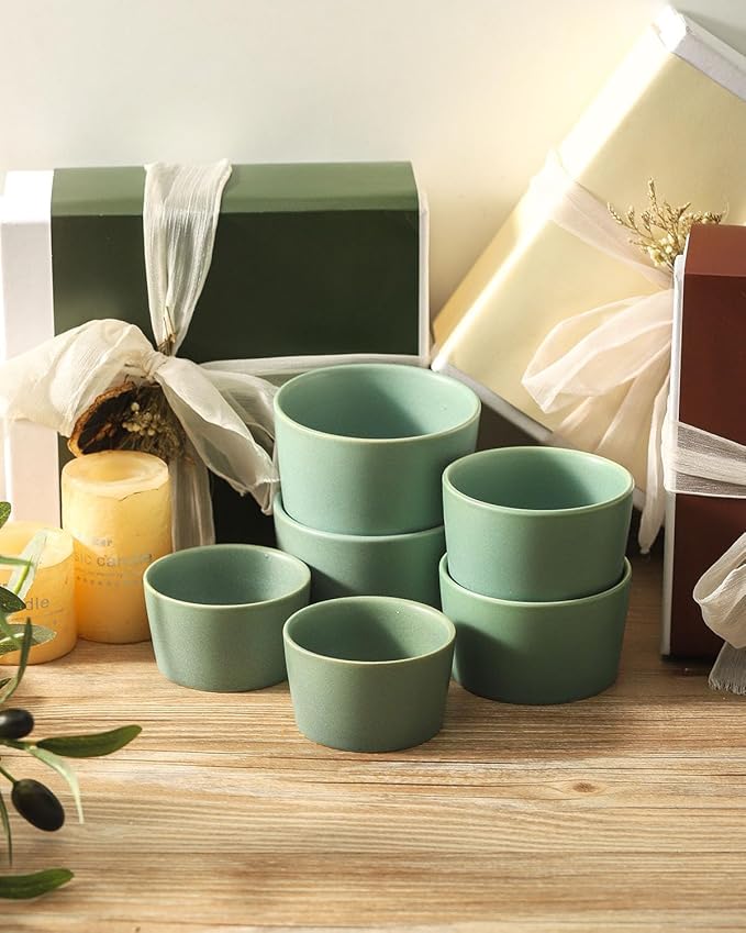 Tikooere Ramekins 6 oz, Oven Safe Souffl챕 Dishes for Creme Brulee, Souffle, Pot Pie, Stoneware Baking Dishes for Kitchen, Farmhouse Ceramic Ramikens Set of 6, Cute Christmas Gift, Matte Turquoise