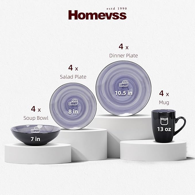 Stoneware Sonoma 16pc Dinnerware Set, Black + Speckled Spin Wash Cobalt Blue