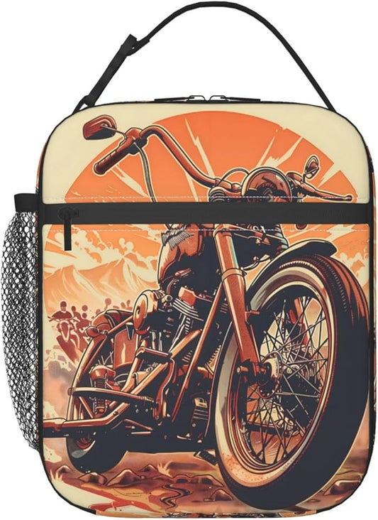 VANZEV Insulated Lunch Box for Women Men, Vintage Motorcycle Theme Lunch Box Reusable Portable Lunch Bag Cooler Tote Waterproof Lunch Container for Office Picnic Work Travel