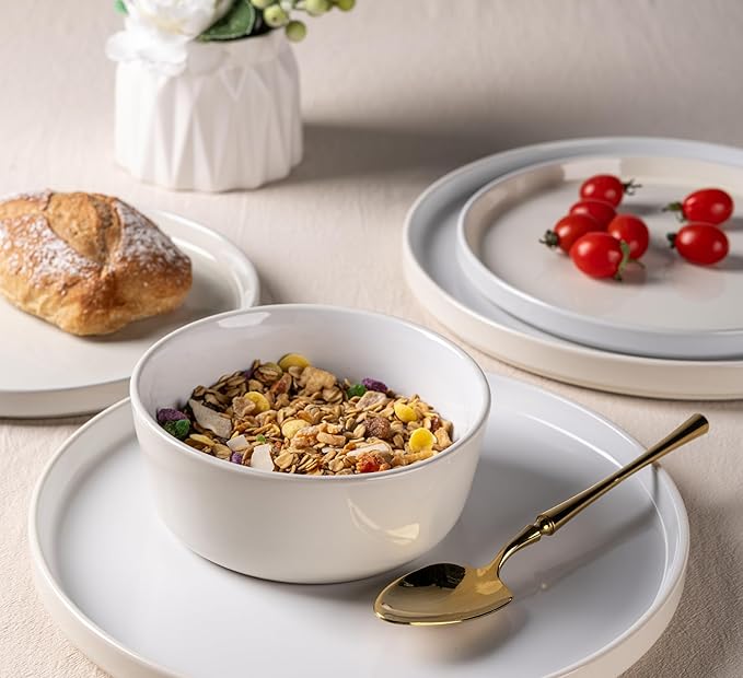 AmorArc Ceramic Dinnerware Set | Stoneware Plates and Bowls | Scratch Resistant,Dishwasher & Microwave Safe Dishes Sets-Beige3
