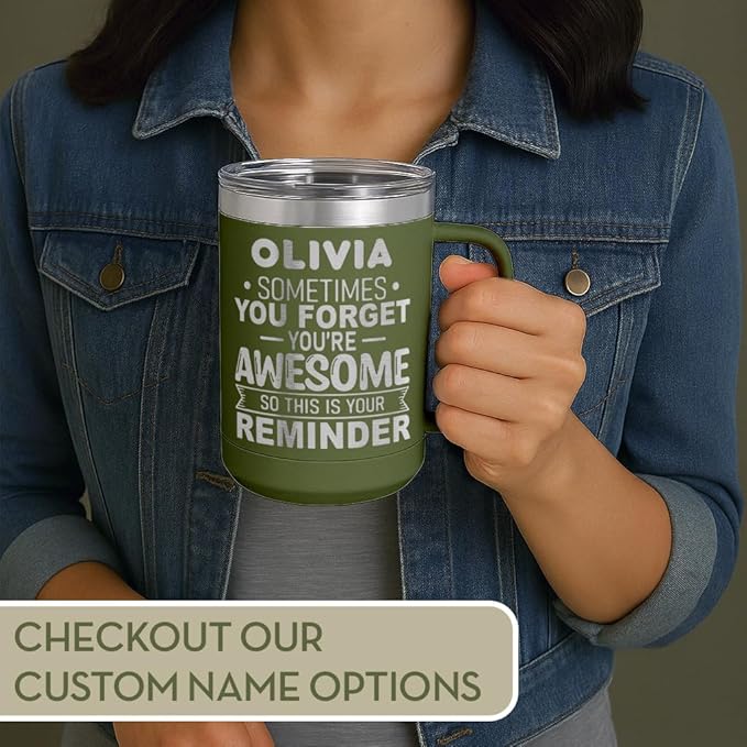 Spotted Dog Company Inspirational Travel Coffee Mug, Inspirational Gifts for Men Dad Father Wife Sister Women, Birthday For Him Her, You?셱e Awesome Tumbler, Teacher Coworker Gifts 15oz Olive