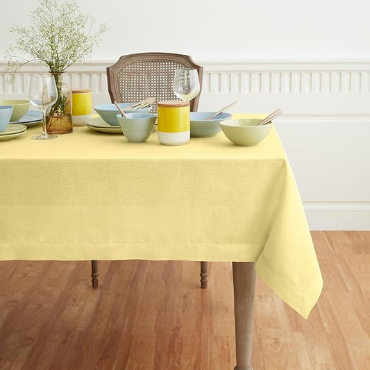 Solino Home Yellow Linen Tablecloth 60 x 132 Inch - 100% Pure Linen Table Cloth for Rectangle Tables - Fete, Machine Washable Tablecloth for Spring, Easter