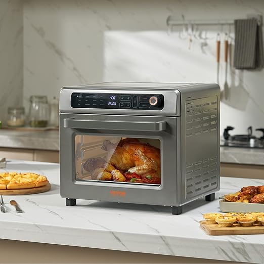 VEVOR 12-IN-1 Air Fryer Toaster Oven, 25L Convection Oven, 1700W Toaster Ovens Countertop Combo with Grill, Pizza Pan, Gloves, 12 Slices Toast, 12-inch Pizza, Home and Commercial Use (Grey)