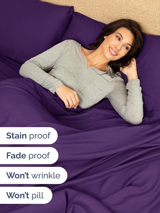 Extra Deep Queen Sheet Set - 6 Piece Breathable & Cooling Sheets - Hotel Luxury Bed Sheets Set - Easy & Secure Fit - Soft, Wrinkle Free & Comfy Sheets Set - Purple Sheet Set with Extra Deep Pockets