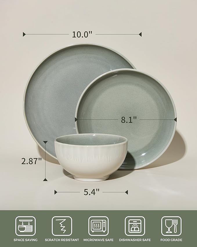 Dinnerware Sets Service for 12, Gradient Green